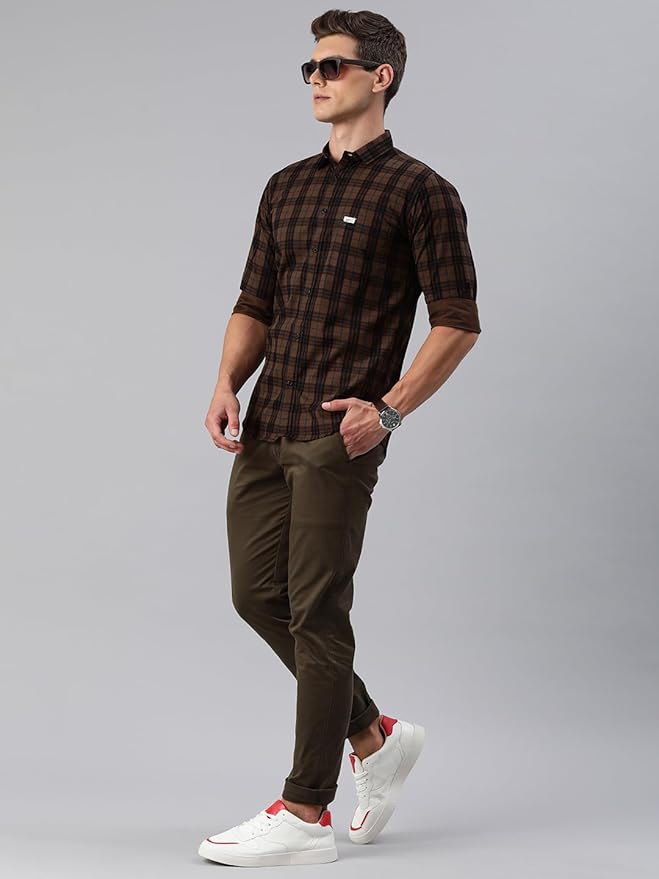 Men Small Checkered Slim Fit Cotton Casual Shirt - Image 6