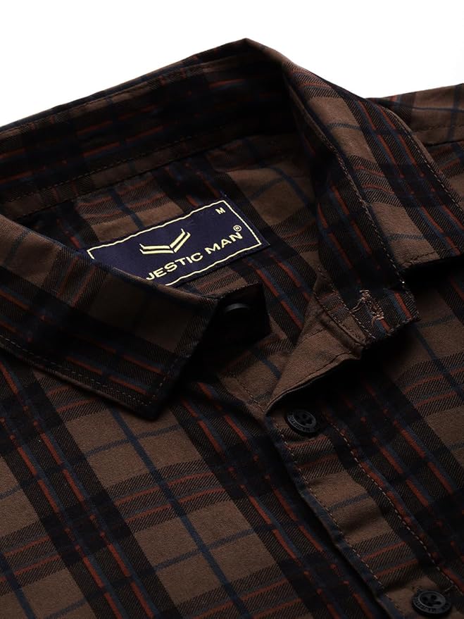 Men Small Checkered Slim Fit Cotton Casual Shirt - Image 5