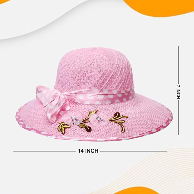 Kabello Women Big Bowknot Straw Hat UV Protection Beach Cap Sun Hat, Hats for Women & Girls Pink - Image 2