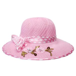 Kabello Women Big Bowknot Straw Hat UV Protection Beach Cap Sun Hat, Hats for Women & Girls Pink