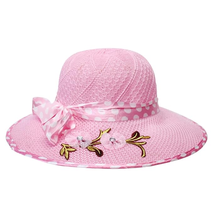Kabello Women Big Bowknot Straw Hat UV Protection Beach Cap Sun Hat, Hats for Women & Girls Pink