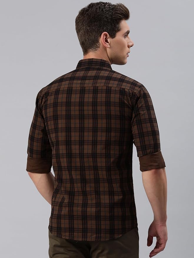 Men Small Checkered Slim Fit Cotton Casual Shirt - Image 3