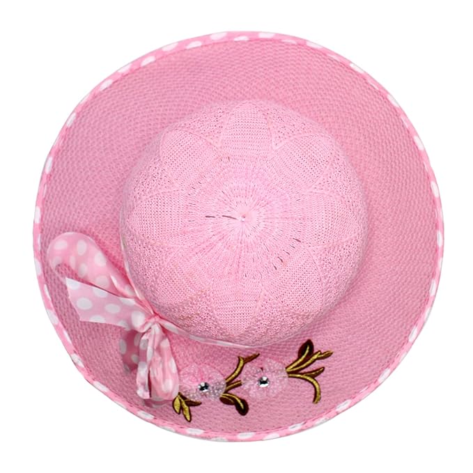 Kabello Women Big Bowknot Straw Hat UV Protection Beach Cap Sun Hat, Hats for Women & Girls Pink - Image 5
