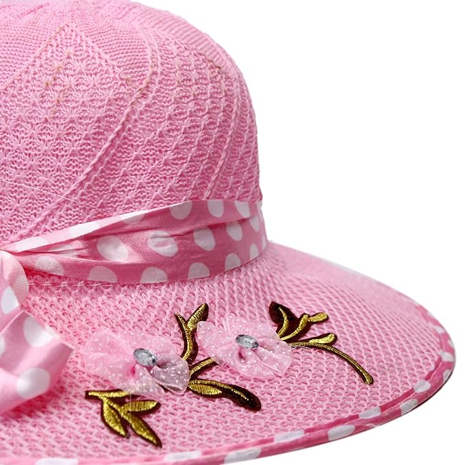 Kabello Women Big Bowknot Straw Hat UV Protection Beach Cap Sun Hat, Hats for Women & Girls Pink - Image 3
