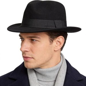 Ruphedy Wool Fedora Hats for Men Women Wide Brim Felt Panama Hat