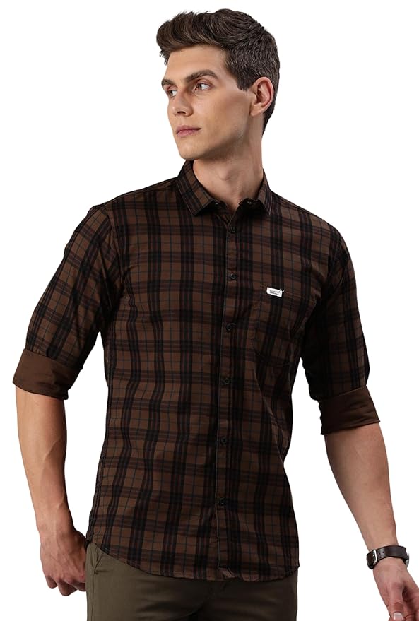 Men Small Checkered Slim Fit Cotton Casual Shirt