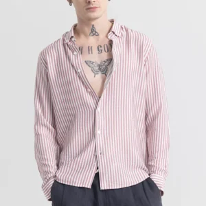 Men's Stripehaven Mauve Stripe Shirt Slim Fit Cotton Blend