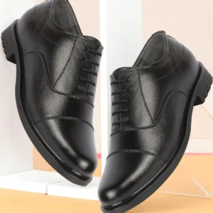 Men Black Genuine Leather Formal Office Comfort Broad Feet Oxford Lace Up Shoes