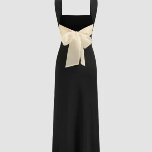 square-neck-ruched-split-bowknot-maxi-dress